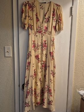 Petal & Pup Cream Maxi Dress with Pink Floral Print